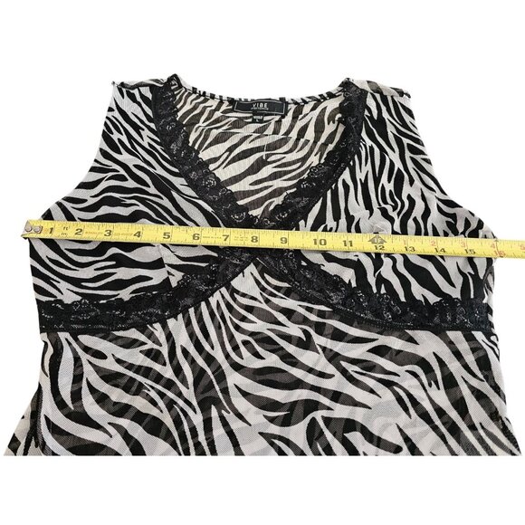 Vibe Cami Top Blouse Zebra Print V Neck Lace Sheer Black White Juniors Sz L NWT - Picture 3 of 8